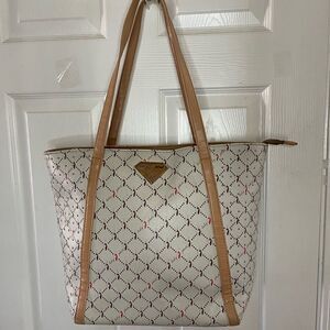 Babyphat beige logo brown & orange large tote with tan traps studs accents